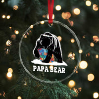 Autism Papa Bear Crystal Glass Ornament Support Autistic Matching Family Dad - Wonder Print Shop