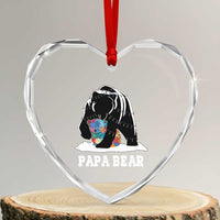 Autism Papa Bear Heart Crystal Glass Ornament Support Autistic Matching Family Dad - Wonder Print Shop