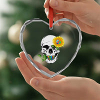 Autism Skull Sunflower Heart Crystal Glass Ornament Support Autistic Puzzle Pieces Heart - Wonder Print Shop
