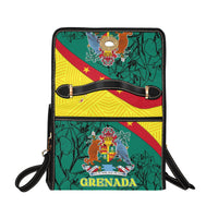 Grenada Canvas Bag with Leather Shoulder Strap Coat Of Arms With Bougainvillea Flowers LT7