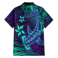 Purple Polynesian Family Matching Outfits Off Shoulder Maxi Dress And Hawaiian Shirt Tribal Hammerhead Shark - Wonder Print Shop