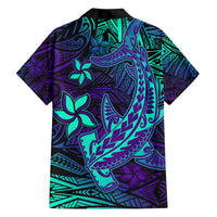 Purple Polynesian Family Matching Outfits Off Shoulder Maxi Dress And Hawaiian Shirt Tribal Hammerhead Shark - Wonder Print Shop