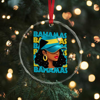 Bahamian Girl Crystal Glass Ornament Melanin Afro Messy Bun Black Woman Bahamas Flag TS10