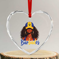 Bajan Girl Heart Crystal Glass Ornament Barbados Flag Caribbean Heritage Pride Graphic Gift