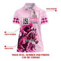 Custom Photo Kentucky Horse Racing Women Polo Shirt Derby Anniversary Pink Out Party