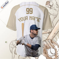 Custom Photo and Name Beige-White Color Baseball Jersey