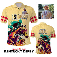 Custom Photo Kentucky Horse Racing Polo Shirt Derby Anniversary Art Gold Version