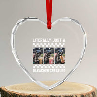 Baseball Raccoon Literally Just a Bleacher Creature Heart Crystal Glass Ornament Funny Trash Panda At Ballfield