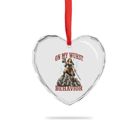 Bavarian Warrior Woman Drinking Beer Oktoberfest Graphic Heart Crystal Glass Ornament On My Wurst Behavior