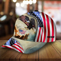 Premium America One Nation Under God, Eagle 3D Hats Blue Personalized