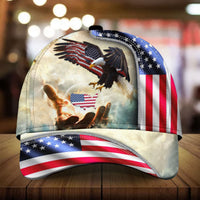 Premium America One Nation Under God, Eagle 3D Hats Blue Personalized