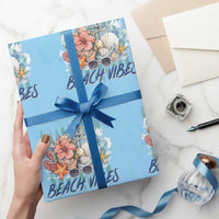 Beach Vibes Wrapping Paper Roll Floral Seashell Coastal Vacation Graphic
