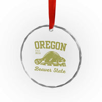 Beaver State Oregon Crystal Glass Ornament Est 1859 Vintage Flag TS02