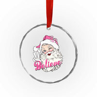 Believe Xmas Vintage Pink Santa Claus Crystal Glass Ornament TS09