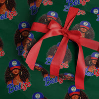 Belize Princess Wrapping Paper Roll Melanin Afro Girl Belize Flag Heritage Gift for Black Girls