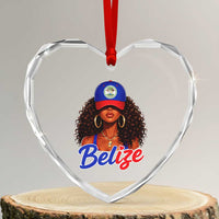 Belize Princess Heart Crystal Glass Ornament Melanin Afro Girl Belize Flag Heritage Gift for Black Girls