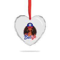 Belize Princess Heart Crystal Glass Ornament Melanin Afro Girl Belize Flag Heritage Gift for Black Girls