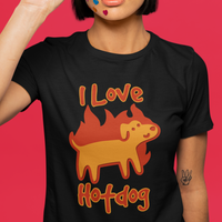 Hot Dog T Shirt I Love Hot Dog Funny Dog On Fire Meme Dog Puns - Wonder Print Shop