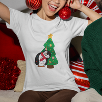 Funny Penguin With Christmas Tree Tangled Xmas Light T Shirt - Wonder Print Shop