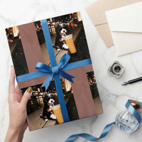 Bernedoodle Dog Drinking Iced Coffee Wrapping Paper Roll Funny Coffee Lover Gift for Dog Moms Dads