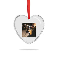 Bernedoodle Dog Drinking Iced Coffee Heart Crystal Glass Ornament Funny Coffee Lover Gift for Dog Moms Dads