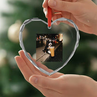 Bernedoodle Dog Drinking Iced Coffee Heart Crystal Glass Ornament Funny Coffee Lover Gift for Dog Moms Dads