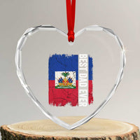 Best Dad Ever Haitian Papa Heart Crystal Glass Ornament Vintage Distressed Haiti Flag Father's Day