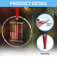 Best Effin Bonus Dad Ever Crystal Glass Ornament Step Dad Fathers Day Vintage American Flag