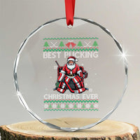 Best Pucking Christmas Ever Crystal Glass Ornament Santa Hockey Goalie Ugly Sweater Gift - Wonder Print Shop