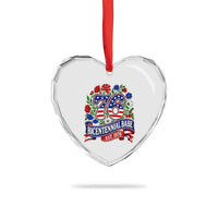 Bicentennial Babe 50th Birthday Heart Crystal Glass Ornament Vintage 1976 Retro USA Floral