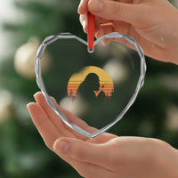 Bigfoot Blowing Dandelion Heart Crystal Glass Ornament Retro Sunset Forest