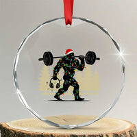 Bigfoot Gym Christmas Crystal Glass Ornament Funny Sasquatch Bodybuilding Weightlifting - Wonder Print Shop