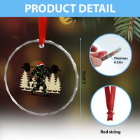 Bigfoot Gym Christmas Crystal Glass Ornament Funny Sasquatch Bodybuilding Weightlifting - Wonder Print Shop