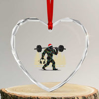 Bigfoot Gym Christmas Heart Crystal Glass Ornament Funny Sasquatch Bodybuilding Weightlifting - Wonder Print Shop