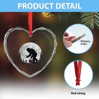 Bigfoot Mushroom Hunter Heart Crystal Glass Ornament Vintage Sasquatch Art Mystical Nature Lover Retro Full Moon