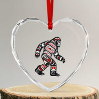 Bigfoot Native American Northwest Coast Art Heart Crystal Glass Ornament