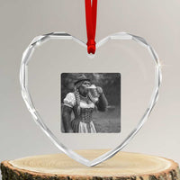 Bigfoot Oktoberfest Heart Crystal Glass Ornament Vintage Dirndl German Beer Festival Humor