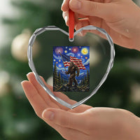 Bigfoot Patriotic 250 Years of Freedom Heart Crystal Glass Ornament American USA Flag Stary Night