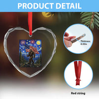 Bigfoot Patriotic 250 Years of Freedom Heart Crystal Glass Ornament American USA Flag Stary Night