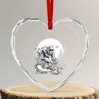 Bigfoot Playing Ice Hockey Heart Crystal Glass Ornament Funny Cryptid Sports Gift - Wonder Print Shop