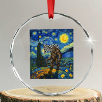 Bigfoot Racing Crystal Glass Ornament Sasquatch Checkered Flag Starry Night Van Gogh TS14