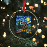 Bigfoot Racing Crystal Glass Ornament Sasquatch Checkered Flag Starry Night Van Gogh TS14