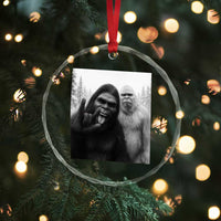 Bigfoot Selfie Christmas Crystal Glass Ornament Sasquatch Yeti Rock On Hand - Wonder Print Shop