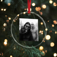 Bigfoot Selfie Christmas Crystal Glass Ornament Sasquatch Yeti Rock On Hand TS14