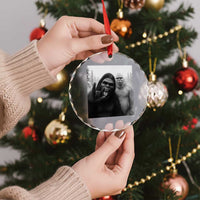 Bigfoot Selfie Christmas Crystal Glass Ornament Sasquatch Yeti Rock On Hand - Wonder Print Shop