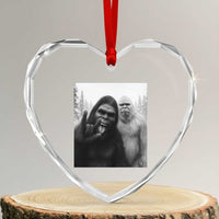 Bigfoot Selfie Christmas Heart Crystal Glass Ornament Sasquatch Yeti Rock On Hand - Wonder Print Shop