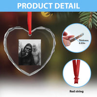 Bigfoot Selfie Christmas Heart Crystal Glass Ornament Sasquatch Yeti Rock On Hand - Wonder Print Shop