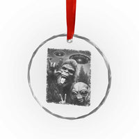 Bigfoot Selfie With Alien Crystal Glass Ornament UFO Funny Sasquatch Rock On Hand Sign - Wonder Print Shop