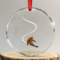 Bigfoot Skiing Crystal Glass Ornament Funny Sasquatch Ski Lover Mountain Skier Winter Sports - Wonder Print Shop