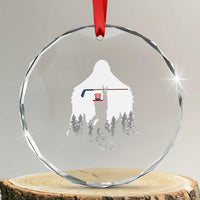 Bigfoot USA Ice Hockey 4th of July Crystal Glass Ornament Funny Sasquatch Patriotic American Flag